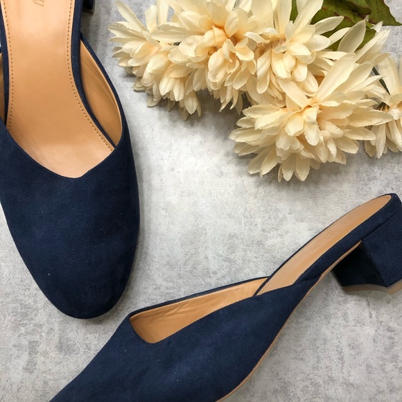 J. Crew Shoes - J. Crew Navy Blue Suede Block Heel Mules Size 9